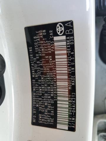 5YFBURHE4KP862776 - 2019 TOYOTA COROLLA L WHITE photo 12