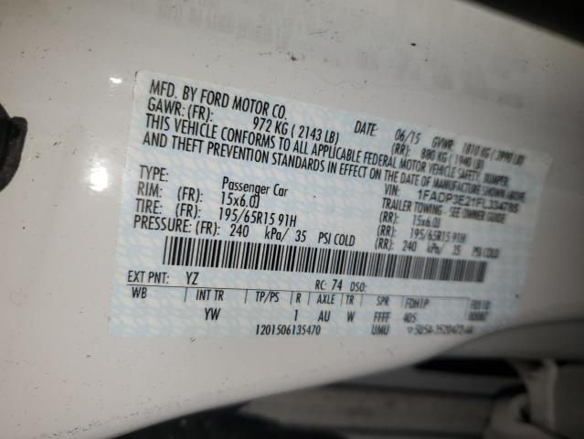 1FADP3E21FL334785 - 2015 FORD FOCUS S WHITE photo 12