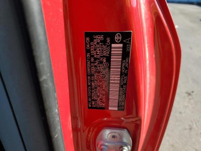 JTDJT923385199101 - 2008 TOYOTA YARIS RED photo 12