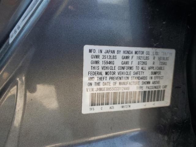 JHMGE8H55CC012449 - 2012 HONDA FIT SPORT GRAY photo 13