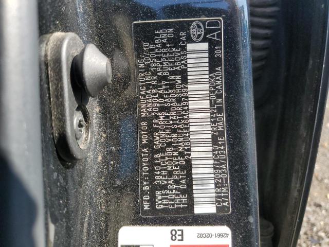 2T1BU4EE6AC497992 - 2010 TOYOTA COROLLA BASE BLACK photo 12