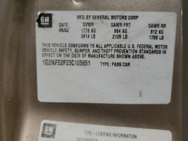 1G2NF52F23C105651 - 2003 PONTIAC GRAND AM SE1 GOLD photo 12