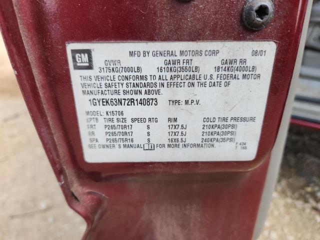 1GYEK63N72R140873 - 2002 CADILLAC ESCALADE LUXURY ბურგუნდია ფოტო 13