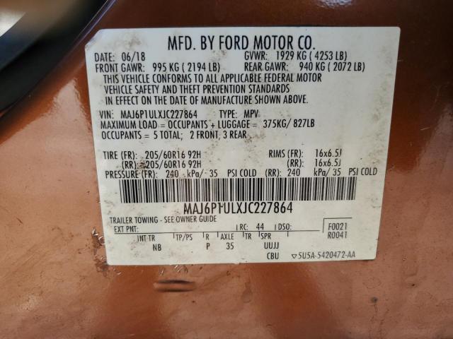 MAJ6P1ULXJC227864 - 2018 FORD ECOSPORT SE Naranja foto 14