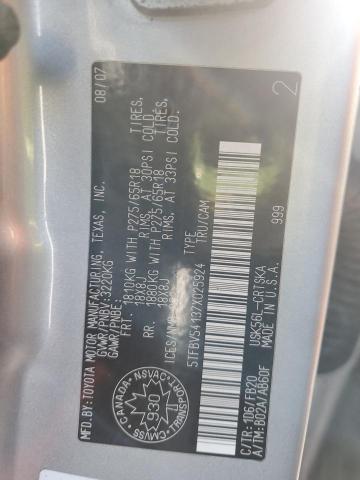 5TFBV54137X025924 - 2007 TOYOTA TUNDRA DOUBLE CAB SR5 SILVER photo 12