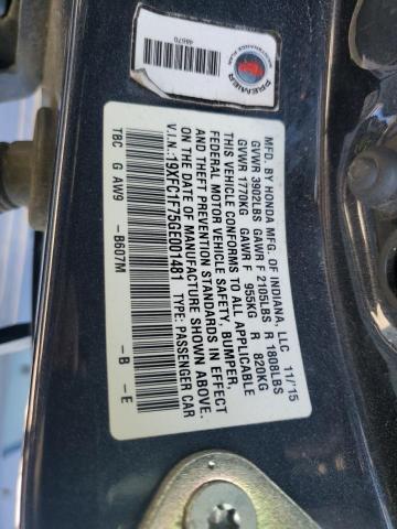 19XFC1F75GE001481 - 2016 HONDA CIVIC EXL BLUE photo 13