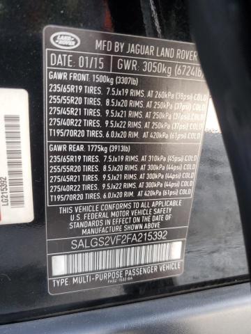 SALGS2VF2FA215392 - 2015 LAND ROVER RANGE ROVE HSE BLACK photo 12
