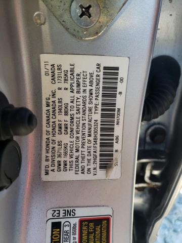 2HGFA1F54BH305324 - 2011 HONDA CIVIC LX SILVER photo 12