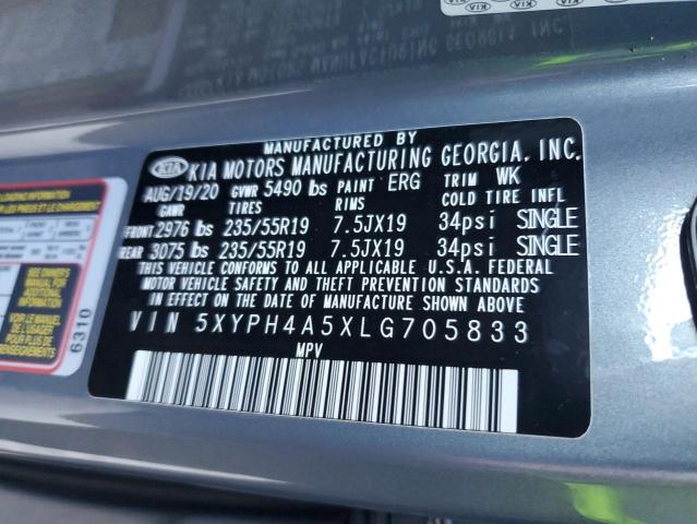 5XYPH4A5XLG705833 - 2020 KIA SORENTO EX GRAY photo 13