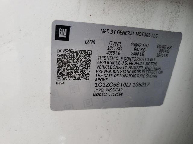 1G1ZC5ST0LF135217 - 2020 CHEVROLET MALIBU LS 白色 照片 12