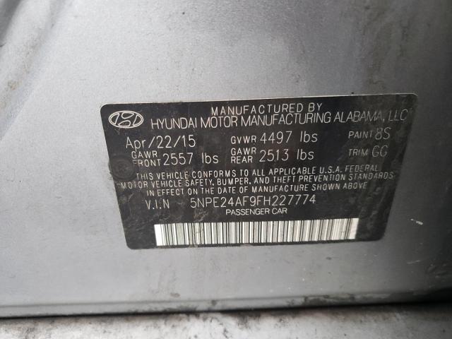 5NPE24AF9FH227774 - 2015 HYUNDAI SONATA SE GRAY photo 12