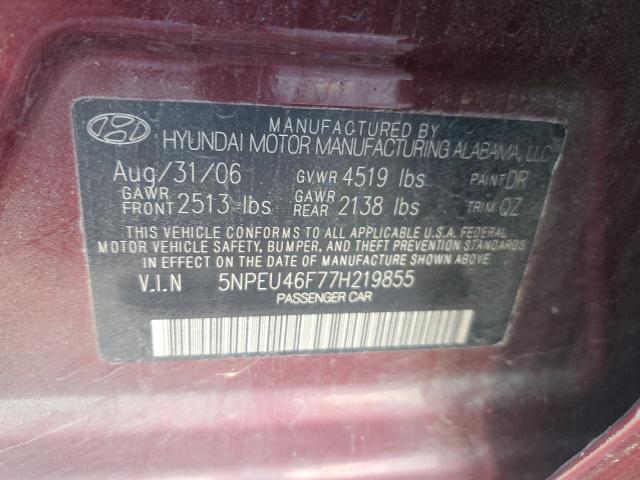 5NPEU46F77H219855 - 2007 HYUNDAI SONATA SE MAROON photo 12