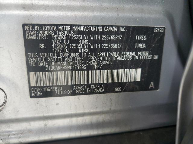 2T3G1RFV5MC171896 - 2021 TOYOTA RAV4 LE Srebrny zdjęcie 13