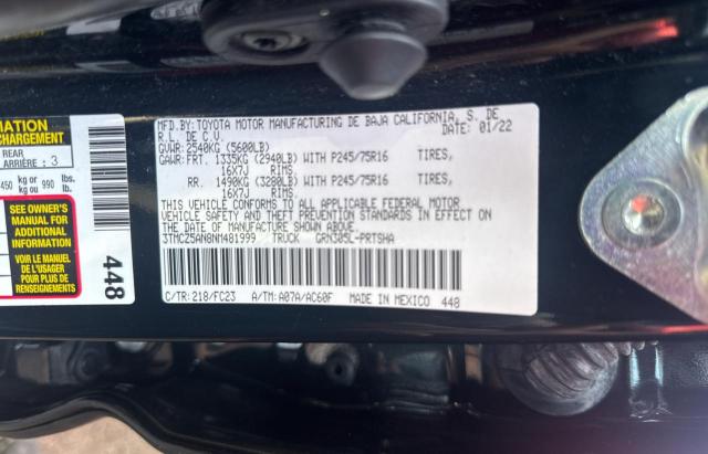 3TMCZ5AN8NM481999 - 2022 TOYOTA TACOMA DOUBLE CAB 黑色 照片 10