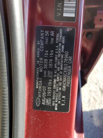 KMHCN46CX8U178960 - 2008 HYUNDAI ACCENT GLS 勃艮第红 照片 12