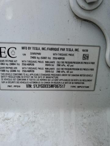 5YJYGDEE5MF067517 - 2021 TESLA MODEL Y WHITE photo 13