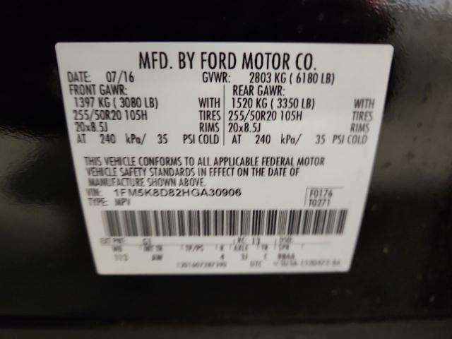 1FM5K8D82HGA30906 - 2017 FORD EXPLORER XLT BLACK photo 12
