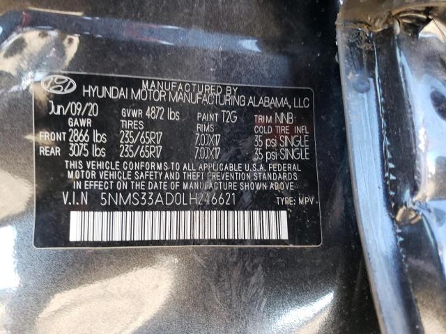 5NMS33AD0LH246621 - 2020 HYUNDAI SANTA FE SEL CHARCOAL photo 12