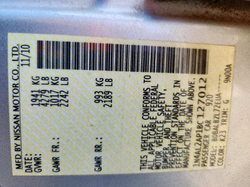 1N4AL2AP1BC127012 - 2011 NISSAN ALTIMA BASE 银色 照片 12