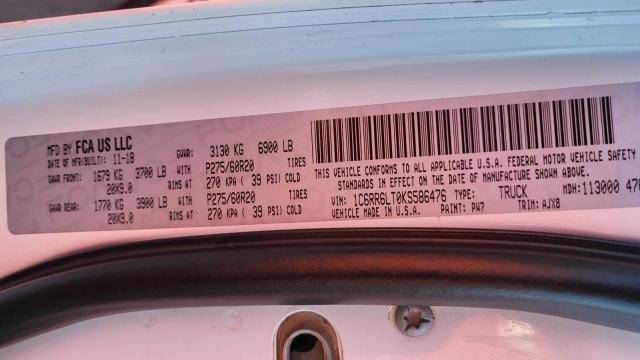 1C6RR6LT0KS586476 - 2019 RAM 1500 CLASS SLT Ақ фото 10