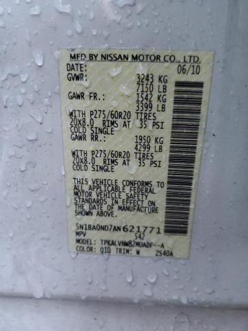 5N1BA0ND7AN621771 - 2010 NISSAN ARMADA SE WHITE photo 13