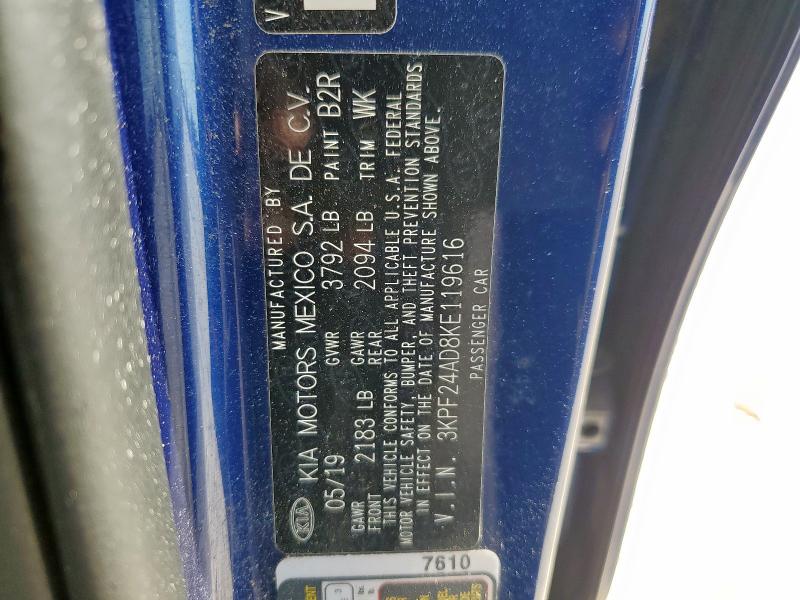 3KPF24AD8KE119616 - 2019 KIA FORTE FE 蓝色 照片 13