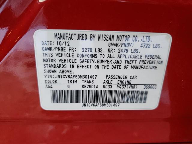 JN1CV6AP6DM301497 - 2013 INFINITI G37 BASE RED photo 13