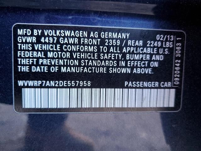 WVWRP7AN2DE557958 - 2013 VOLKSWAGEN CC LUXURY BLUE photo 12