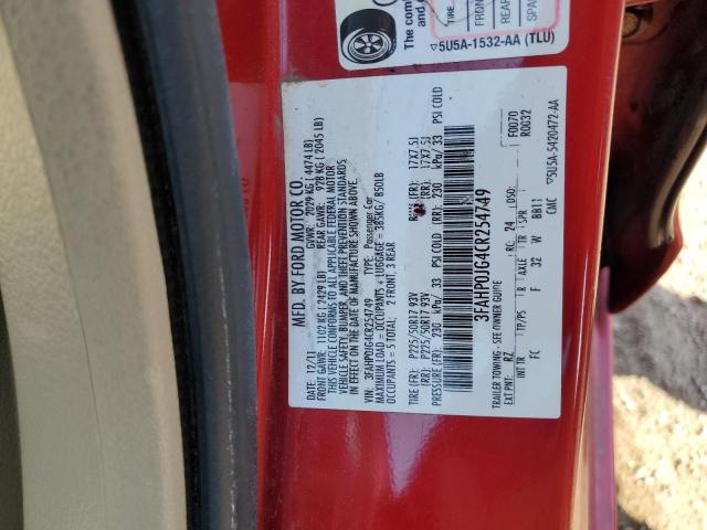 3FAHP0JG4CR254749 - 2012 FORD FUSION SEL RED photo 12