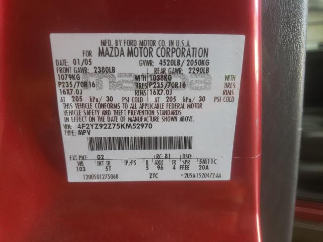 4F2YZ92Z75KM52970 - 2005 MAZDA TRIBUTE I BURGUNDY photo 13