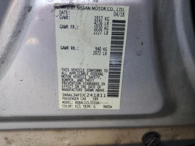 1N4AL3AP3JC241811 - 2018 NISSAN ALTIMA 2.5 SILVER photo 12