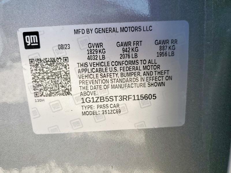 1G1ZB5ST3RF115605 - 2024 CHEVROLET MALIBU LS فضي صورة 12