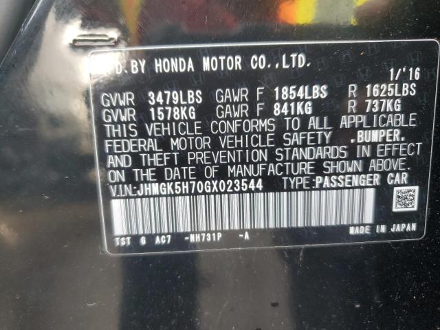 JHMGK5H70GX023544 - 2016 HONDA FIT EX BLACK photo 12