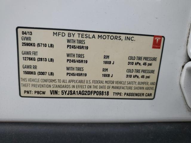 5YJSA1AG2DFP09818 - 2013 TESLA MODEL S Սպիտակ լուսանկար 12