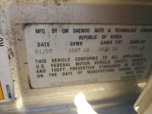 KL1TD666X7B768235 - 2007 CHEVROLET AVEO BASE Gümüş foto 12