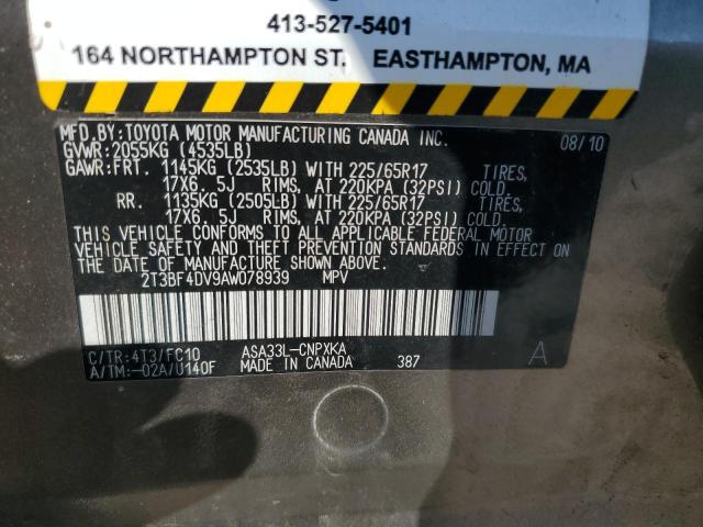 2T3BF4DV9AW078939 - 2010 TOYOTA RAV4 BROWN photo 13