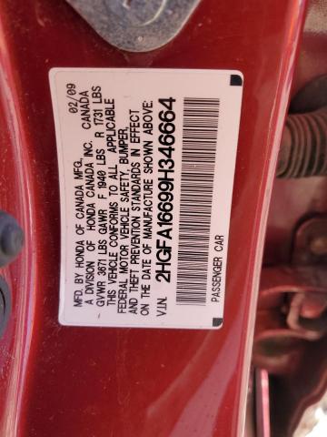 2HGFA16699H346664 - 2009 HONDA CIVIC LX-S Կարմիր լուսանկար 13