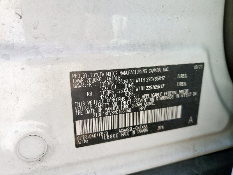 2T3H1RFV8MC165160 - 2021 TOYOTA RAV4 LE WHITE photo 14