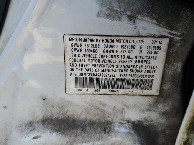 JHMGE8H49AS021262 - 2010 HONDA FIT SPORT WHITE photo 13