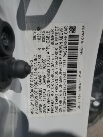 2HGFC2F87LH591486 - 2020 HONDA CIVIC SPORT 白色 照片 13