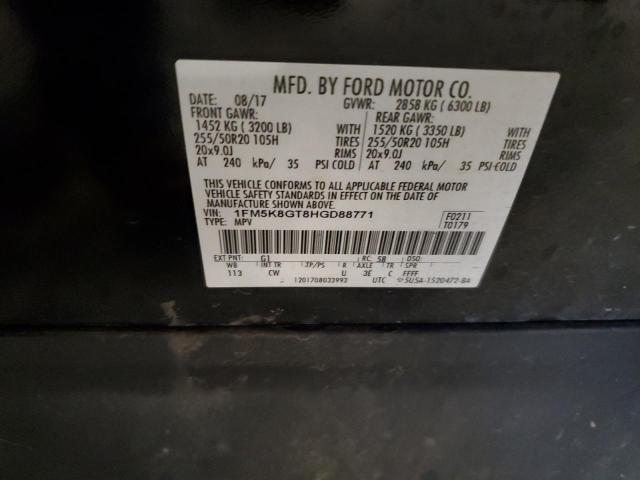 1FM5K8GT8HGD88771 - 2017 FORD EXPLORER SPORT Черный фото 14