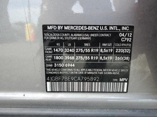 4JGBF7BE9CA795892 - 2012 MERCEDES-BENZ GL 450 4MATIC GRAY photo 14