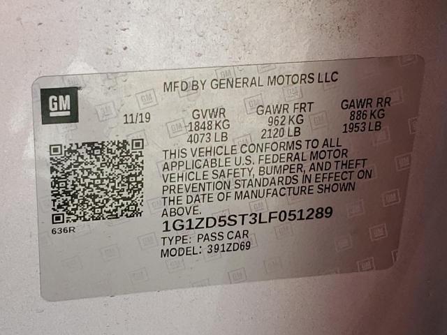 1G1ZD5ST3LF051289 - 2020 CHEVROLET MALIBU LT SILVER photo 12