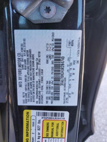 3FA6P0HD4JR284740 - 2018 FORD FUSION SE BLACK photo 13