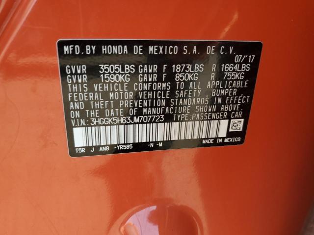 3HGGK5H63JM707723 - 2018 HONDA FIT SPORT ნარინჯისფერი ფოტო 12