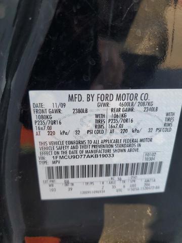 1FMCU9D77AKB19033 - 2010 FORD ESCAPE XLT Қара фото 13