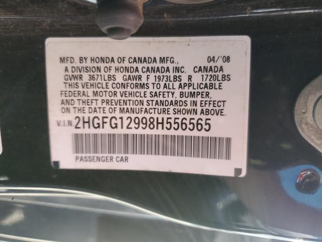2HGFG12998H556565 - 2008 HONDA CIVIC EXL BLACK photo 12