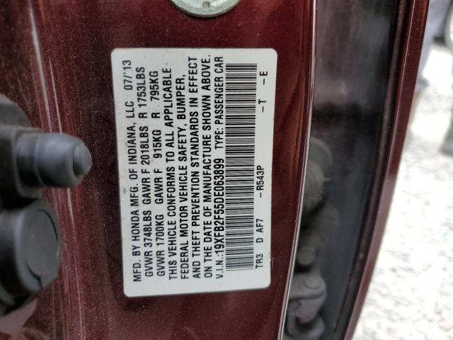19XFB2F55DE063899 - 2013 HONDA CIVIC LX Bordo foto 12