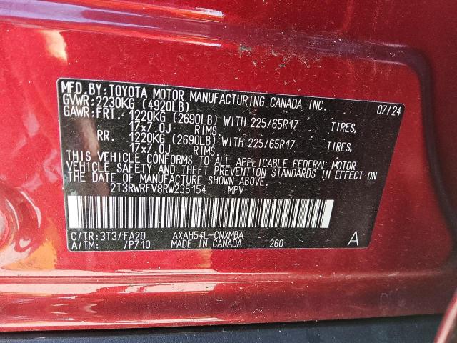 2T3RWRFV8RW235154 - 2024 TOYOTA RAV4 XLE 红色 照片 12