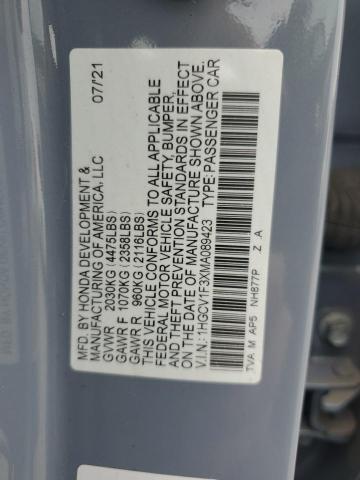 1HGCV1F3XMA089423 - 2021 HONDA ACCORD SPORT Szary zdjęcie 12